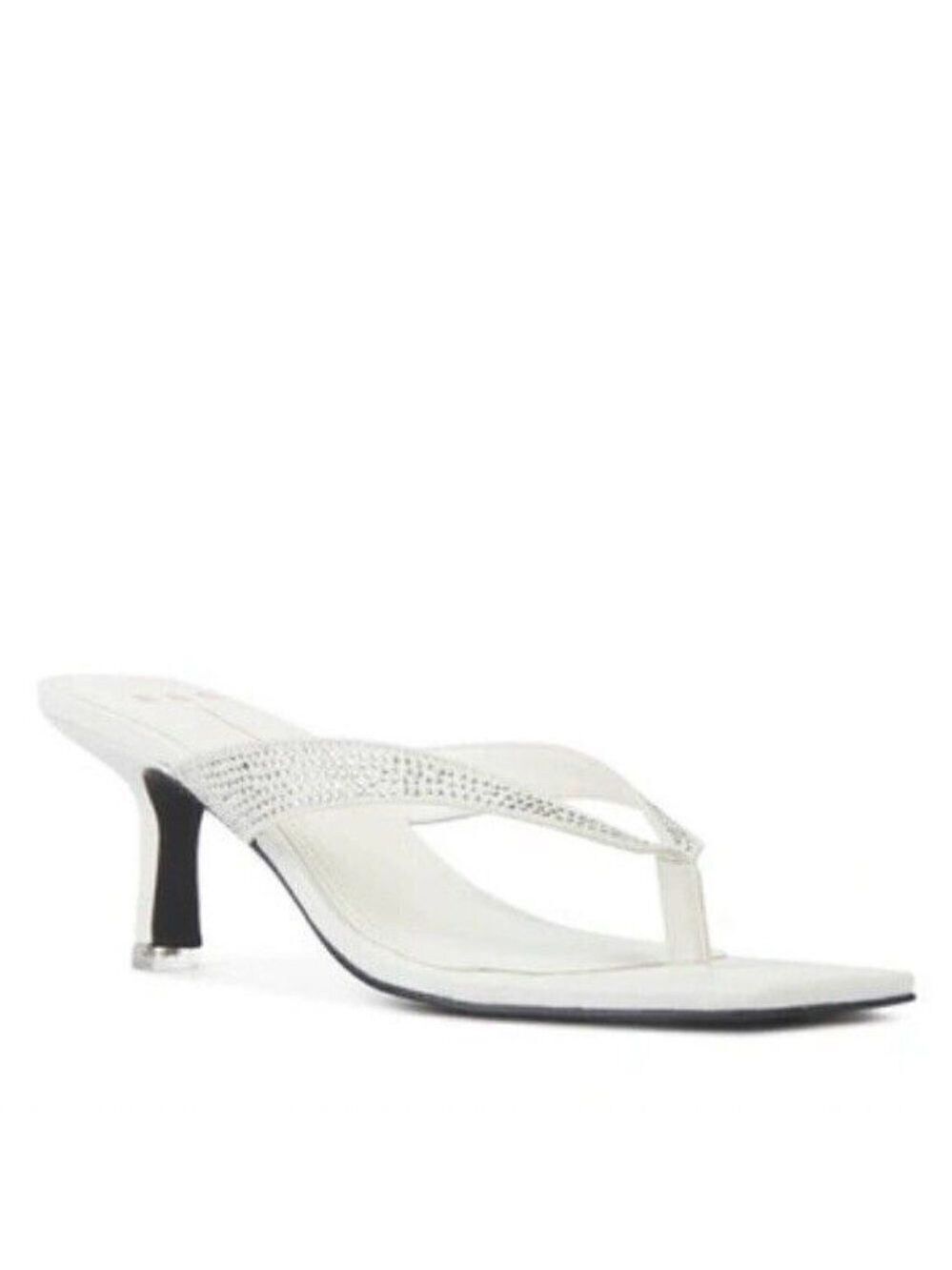 BLACK Suede Studio BNWT "Estelle" White Sandals Thong Heel New Crystals